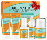Doyeewo 6-piece women's glass skincare set with Korean rice extract, hydrate glow repair anti-aging facial routine kit for normal, dry, oily, combination skin types