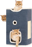 Cat House, 2-Story Cat Condo Cube with Scratch Pad, Fluffy Ball, and Multi-Level Hideout for Multiple Cats