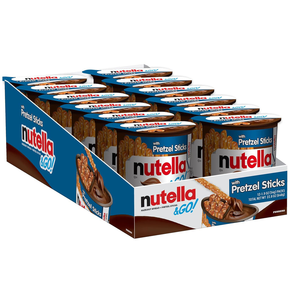 Nutella & GO! 12-pack snack cups with hazelnut spread and pretzel sticks, 1.9 oz each
