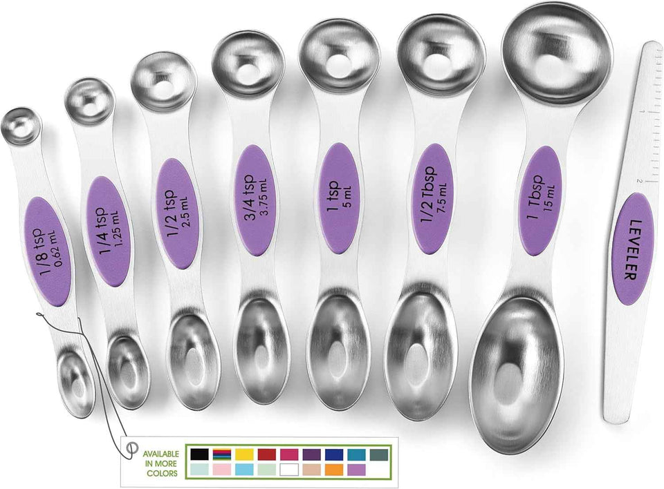 Spring Chef Stainless Steel Magnetic Measuring Spoons Set with Strong N45 Magnets, Heavy Duty Metal Kitchen Gadgets for Baking & Cooking, Fits in Most Kitchen Spice Jars, Set of 8 with Leveler, Black