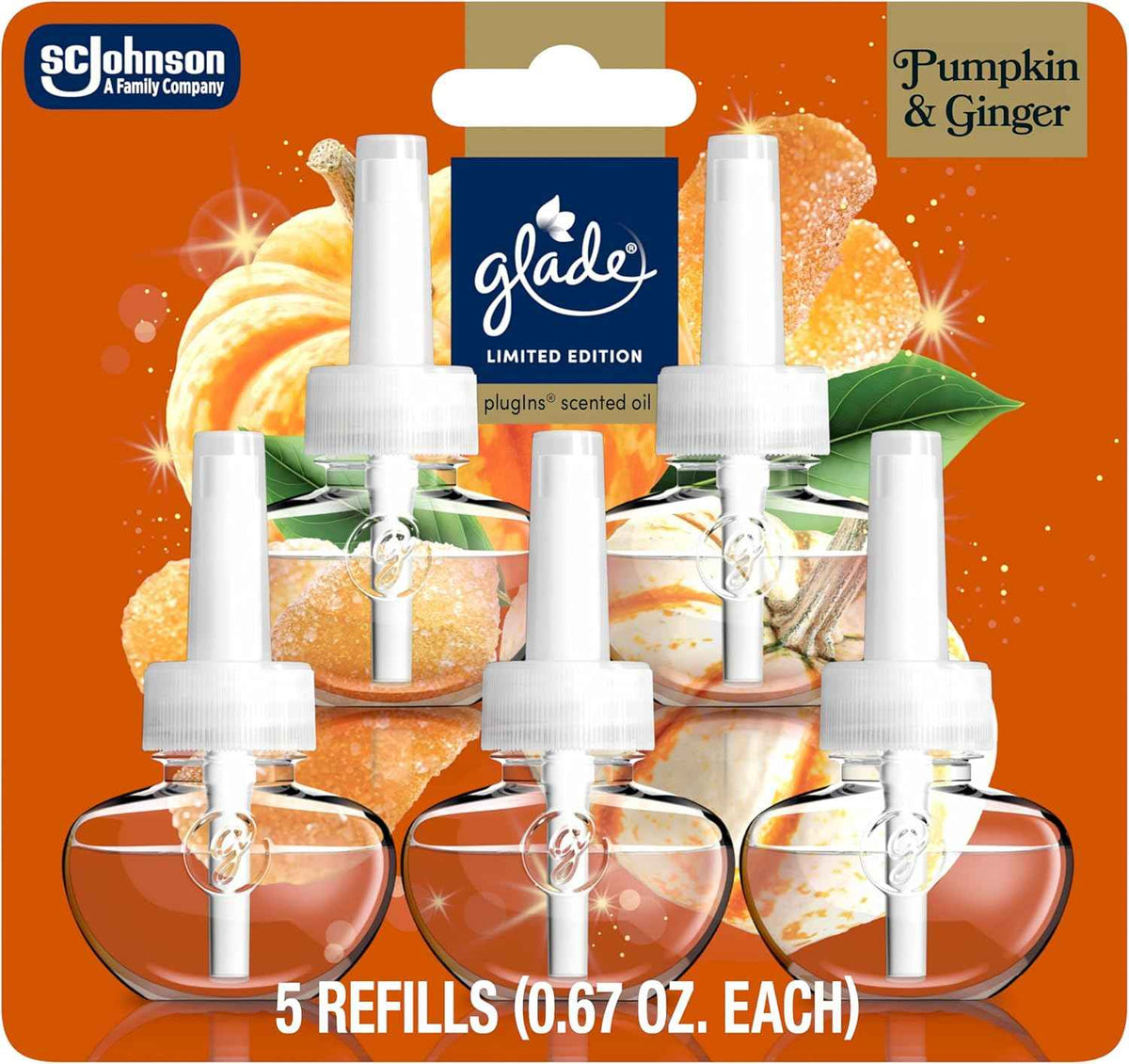 Glade PlugIns Refills Air Freshener, Warm Apple & Spices, Scented and Essential Oils for Home and Bathroom, 0.67 Fl Oz, 5 Count