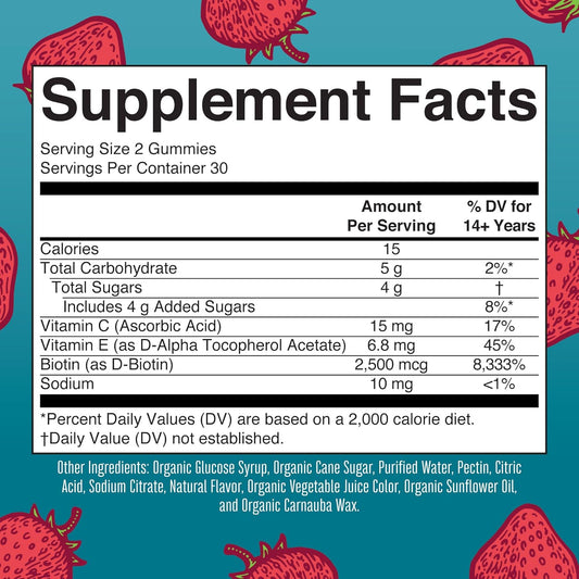 MaryRuth's Hair Skin and Nail Vitamins | USDA Organic | 2500 mcg Biotin Gummies with Vitamin C & Vitamin E | Hair Growth Vitamins | Skin Care | Nail Growth | Ages 14+ | 60 Count