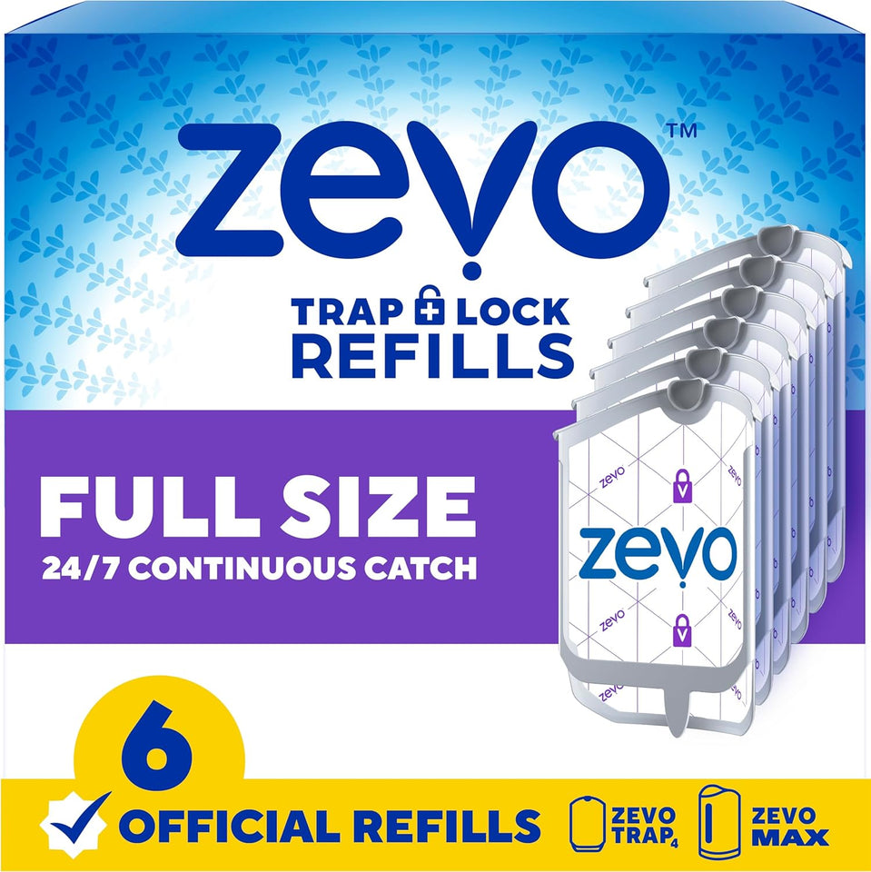 Zevo Flying Insect Trap Official Refill Cartridges - Fits Both Zevo Trap & MAX Indoor Fly Trap - Authentic Trap+Lock Technology to Catch Gnats, House & Fruit Flies (6 Official Refill Cartridges)