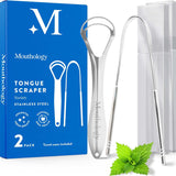 Mouthology 2-pack tongue scraper for adults, metal, stainless steel, tongue cleaner for hygiene