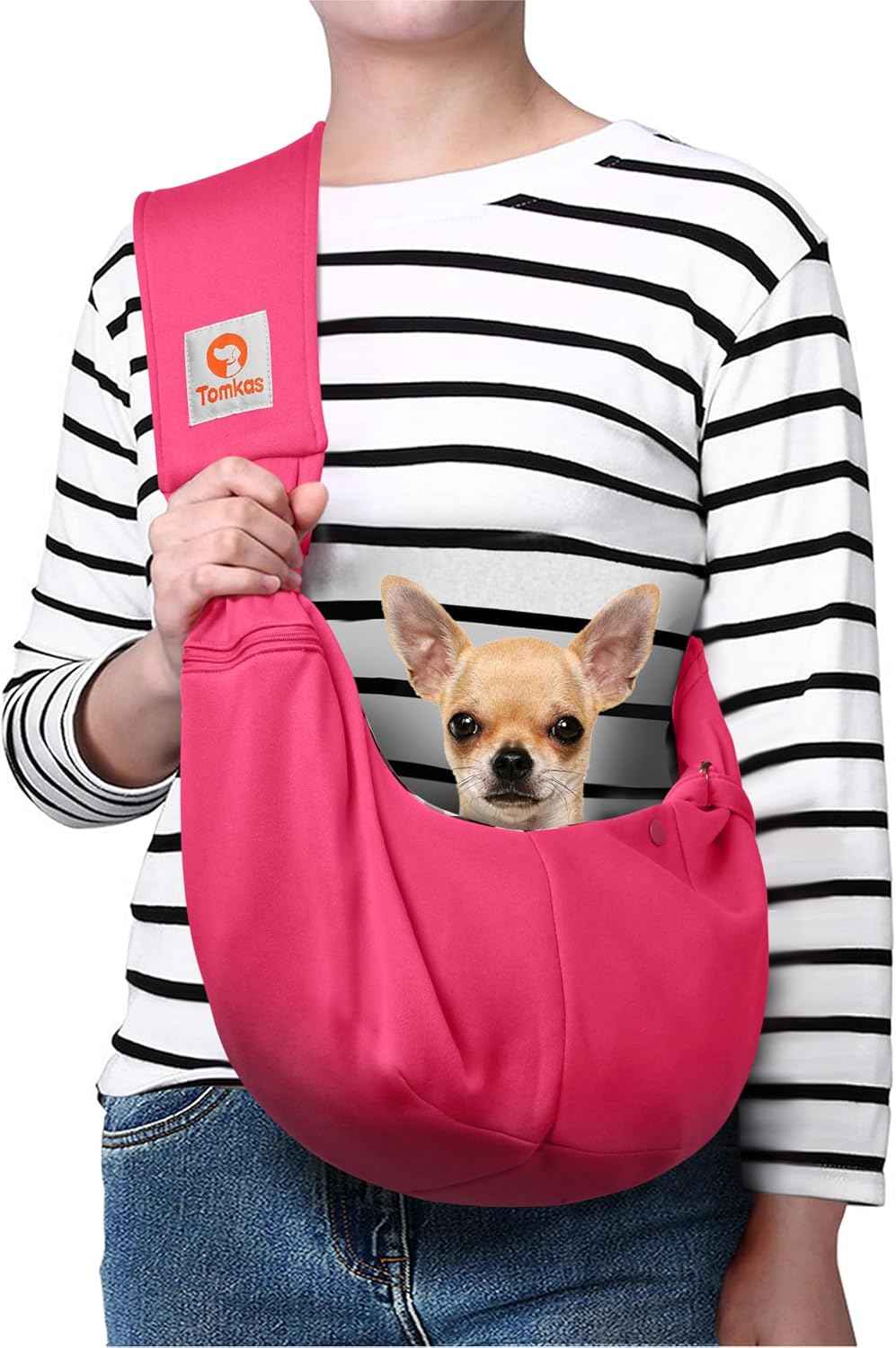 Tomkas Small Dog Sling Carrier - Classic Pocket & Classic Strap - for 3-10 lbs Pets(Black)
