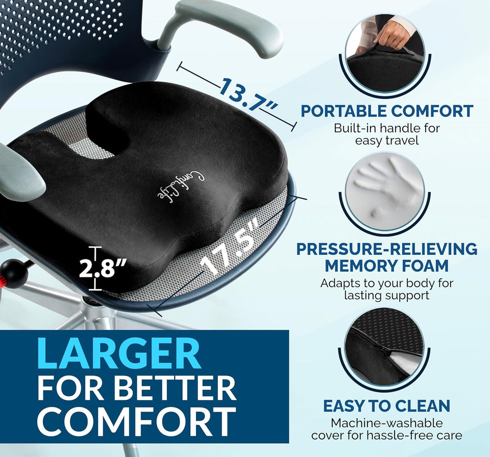 ComfiLife Premium Gel & Memory Foam Seat Cushion – Doctor Recommended Office Chair Cushion, Car Seat Cushion – Chair Cushions for Back & Sciatica Pain Relief – Seat Cushions for Office & Desk (Black)