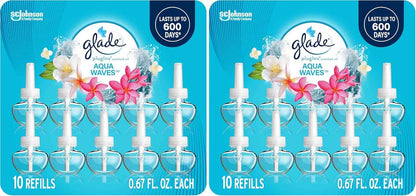 Glade PlugIns Refills Air Freshener, Scented and Essential Oils for Home and Bathroom, Aqua Waves, 6.7 Fl Oz, 10 Count