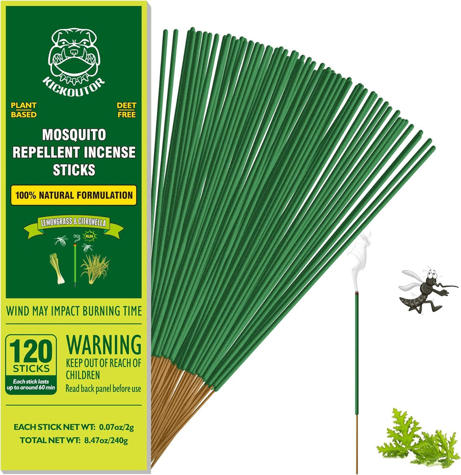 KICKOUTOR® Mosquito Repellent Outdoor Patio 120 PCS Citronella Oil Mosquito Incense Sticks Natural Organic Mosquito Barrier Mosquito Repeller for Backyard Travel Camping Indoors Gnat Mosquito Control