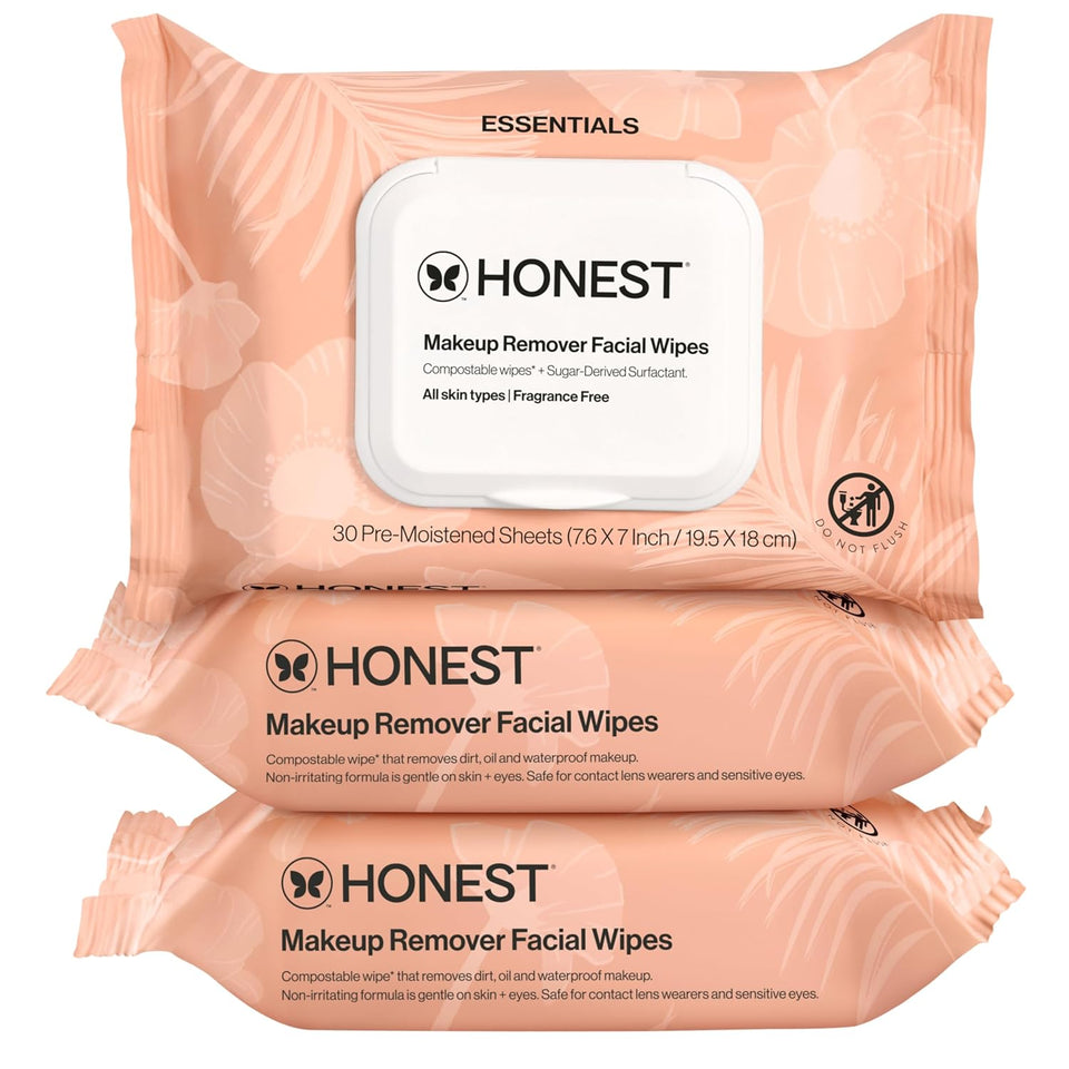 Honest Beauty fragrance-free, plant-based, gentle facial wipes for sensitive skin - 90 count
