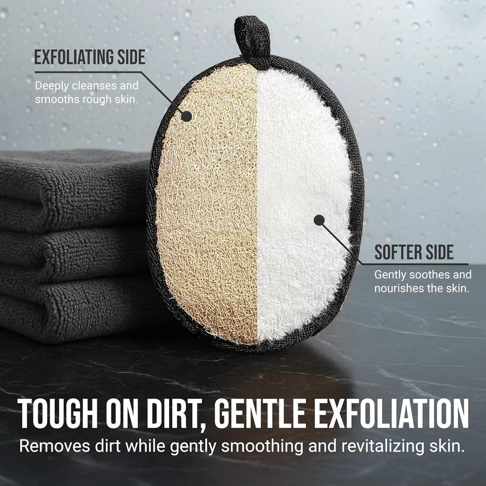 Natural loofah body scrubbers for men, black and white 2PCS Egyptian luffa sponge exfoliator set, durable men's hygiene pad