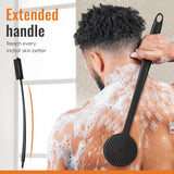 vwmYq silicone shower brush with double-sided head, 17in long handle, extra-soft bristles for exfoliating and massage
