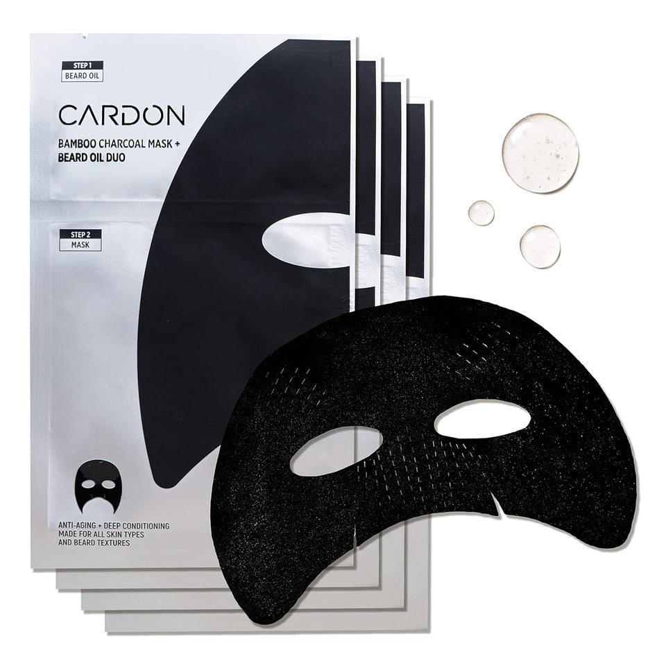 cardon korean charcoal beard care sheet masks with premium oil - 4 pack for hydration and anti-aging