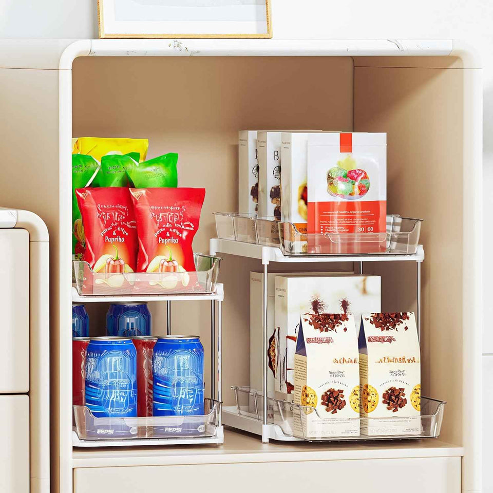 Delamu 2-Tier White Bathroom Under Sink Organizer, Stackable, 2-Pack, Durable, Customizable