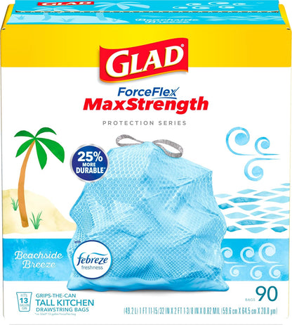 Glad Tall Kitchen Trash Bags 13 Gallon, MaxStrength Cherry Blossom Garbage Bags, Drawstring, 90 Count - Rayz Mart