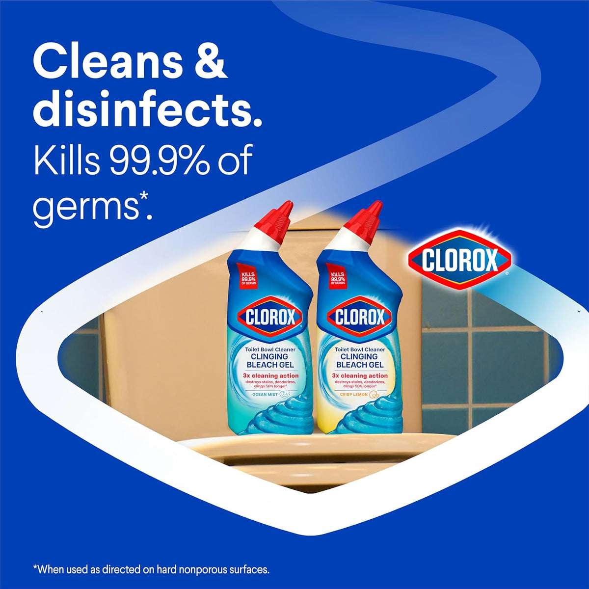 Clorox Toilet Bowl Cleaner Clinging Bleach Gel with Ocean Mist Scent - 6 inches x 6 inches - 1 pound - Bleach Gel