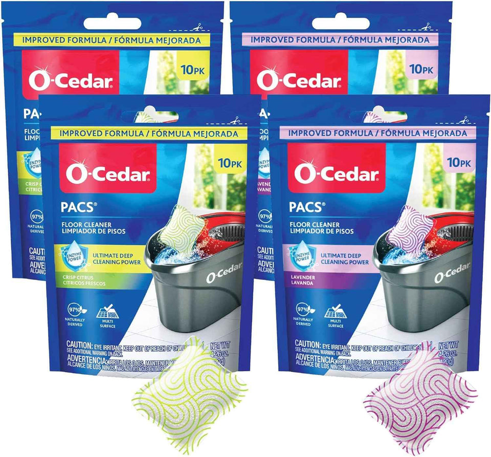 O-Cedar PACS Hard Floor Cleaner, Lavender Scent 10 Count (1-Pack) | Made with Naturally-Derived Ingredients | Safe to Use on All Hard Floors | Perfect for Mop Buckets