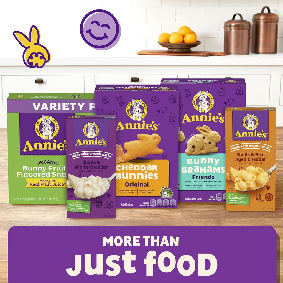 Annie's Organic Variety Pack, 12 Pouches, 11 oz, Cheddar Bunnies, Bunny Grahams and Cheddar Squares