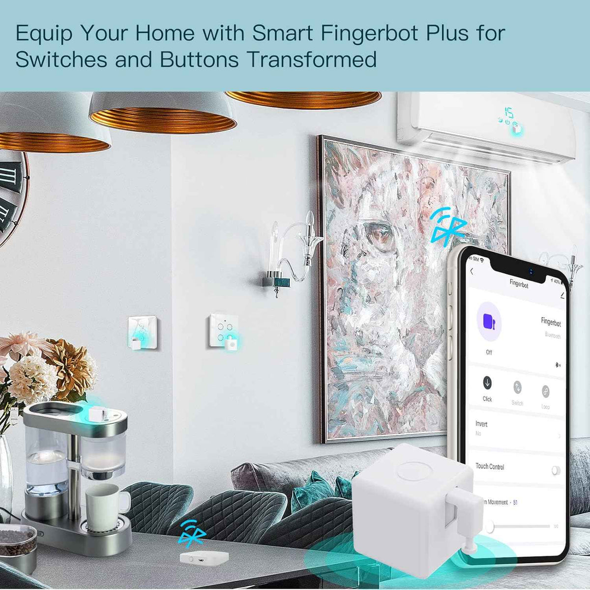 MoesGo 2nd Generation Smart Bluetooth Fingerbot Plus, Wireless Smart Light Switch Button Pusher Bot, Remote Control Smart Life Tuya App, Add Fingerbot Hub Make it Compatible Alexa and Google Home