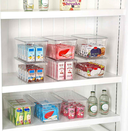 Vtopmart 6 Pack Clear Stackable Storage Bins with Lids, Medium Plastic Containers with Handle for Pantry Organizer and Storage,Perfect for Kitchen,Fridge,Cabinet, Closet,Bathroom Organization
