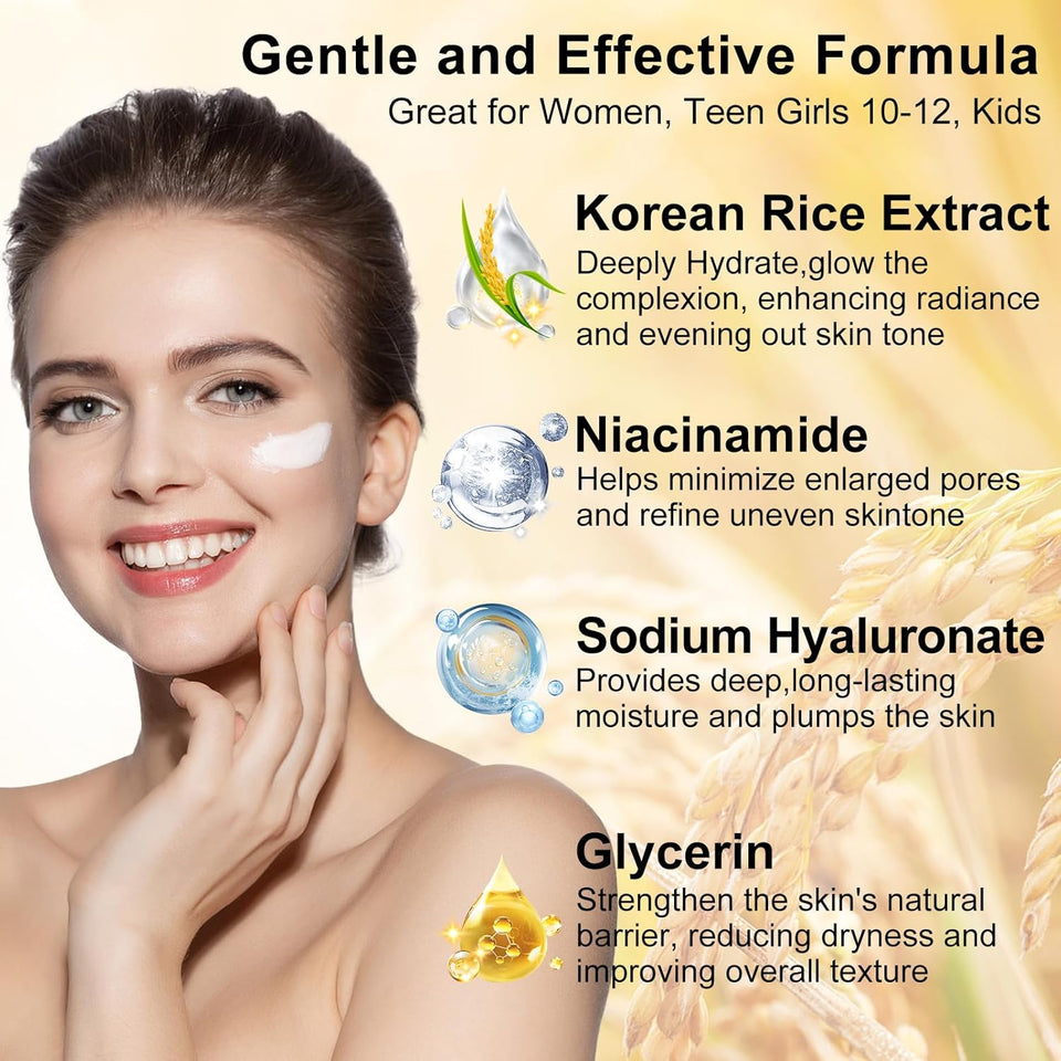 Doyeewo 6-piece women's glass skincare set with Korean rice extract, hydrate glow repair anti-aging facial routine kit for normal, dry, oily, combination skin types