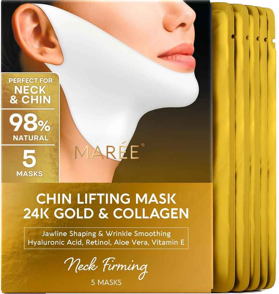 MAREE V Line Lifting Mask with 24K Gold – Deep Collagen Face Mask for Women – Jawline Shaper Mask with Retinol & Hyaluronic Acid – Neck Tightening & Firming - Double Chin Strap for Face Lift