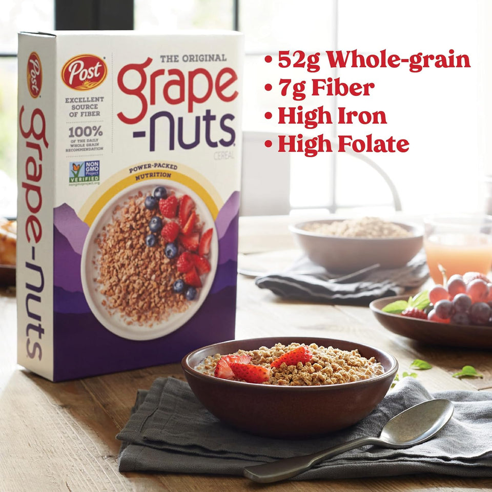 post grape-nuts original cereal, 20.5 oz non-gmo whole grain wheat and barley breakfast cereal