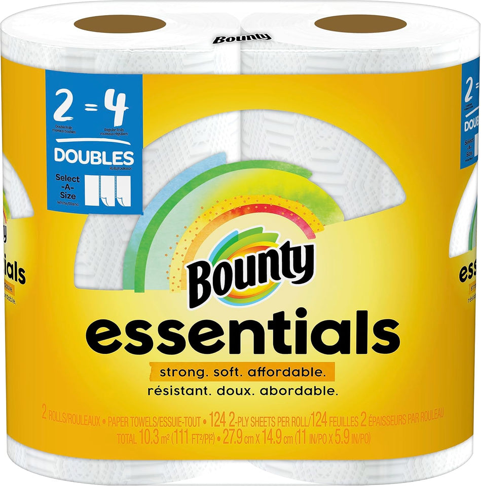 Bounty Essentials Select-A-Size Paper Towels, White, 2 Triple Rolls = 6 Regular Rolls - Rayz Mart