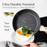CAROTE Non Stick Frying Pan Skillet, Nonstick Granite Fry Pan with Glass Lid, Egg Pan Omelet Pans, Stone Cookware Chef's Pan, PFOA Free (Classic Granite, 10-Inch)