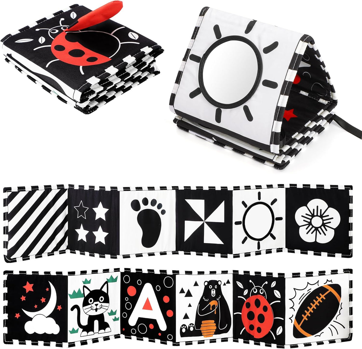 URMYWO Black and White Baby Toys, Tummy Time High Contrast Newborn Toys 0-3 Months, Soft Baby Book, Visual Stimulation Montessori Sensory Infant Toys 0-6-12 Months, Shower Gift for Boys Girls