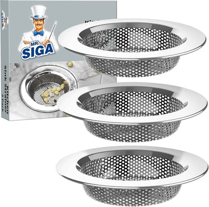 MR.SIGA Kitchen Sink Strainer, stainless steel, dishwasher safe, 4.4 inch outer diameter, pack of 3