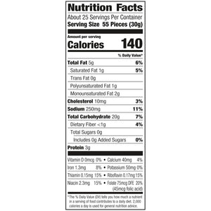 Goldfish cheddar cheese crackers, 27.3 oz carton, 100% real cheese, plant-based colors, 55 pieces per serving