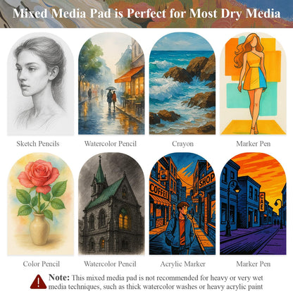 Mixed Media Sketchbook 9" x 12" - Multimedia Sketchbook Hardcover, Spiral Bound, 60 Sheets 98lb/160gsm Mixed Media Paper, Watercolor Sketch Books for Artist Supplies, Painting, Drawing & Art Supplies.
