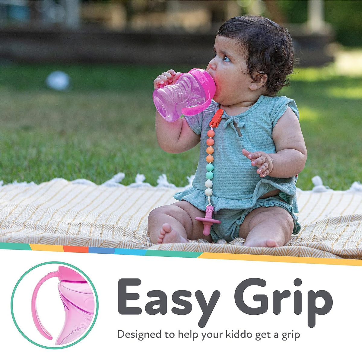 Nuby Clik-It Grip N' Sip Soft Spout No-Spill Training Sippy Cup with Handles - (3-Pack) 10 oz - 4+ Months - Aqua/Purple/Pink