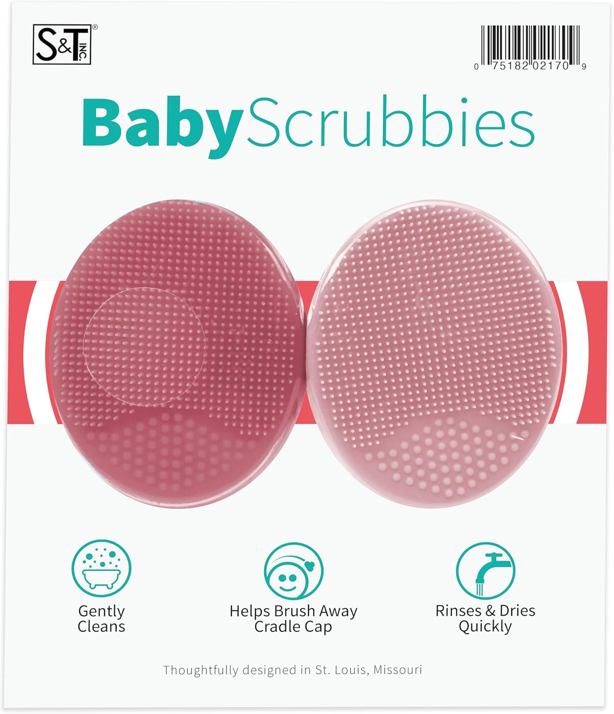 S&T INC. 2-inch silicone exfoliating and massaging cradle cap bath brushes, 2 pack, pink