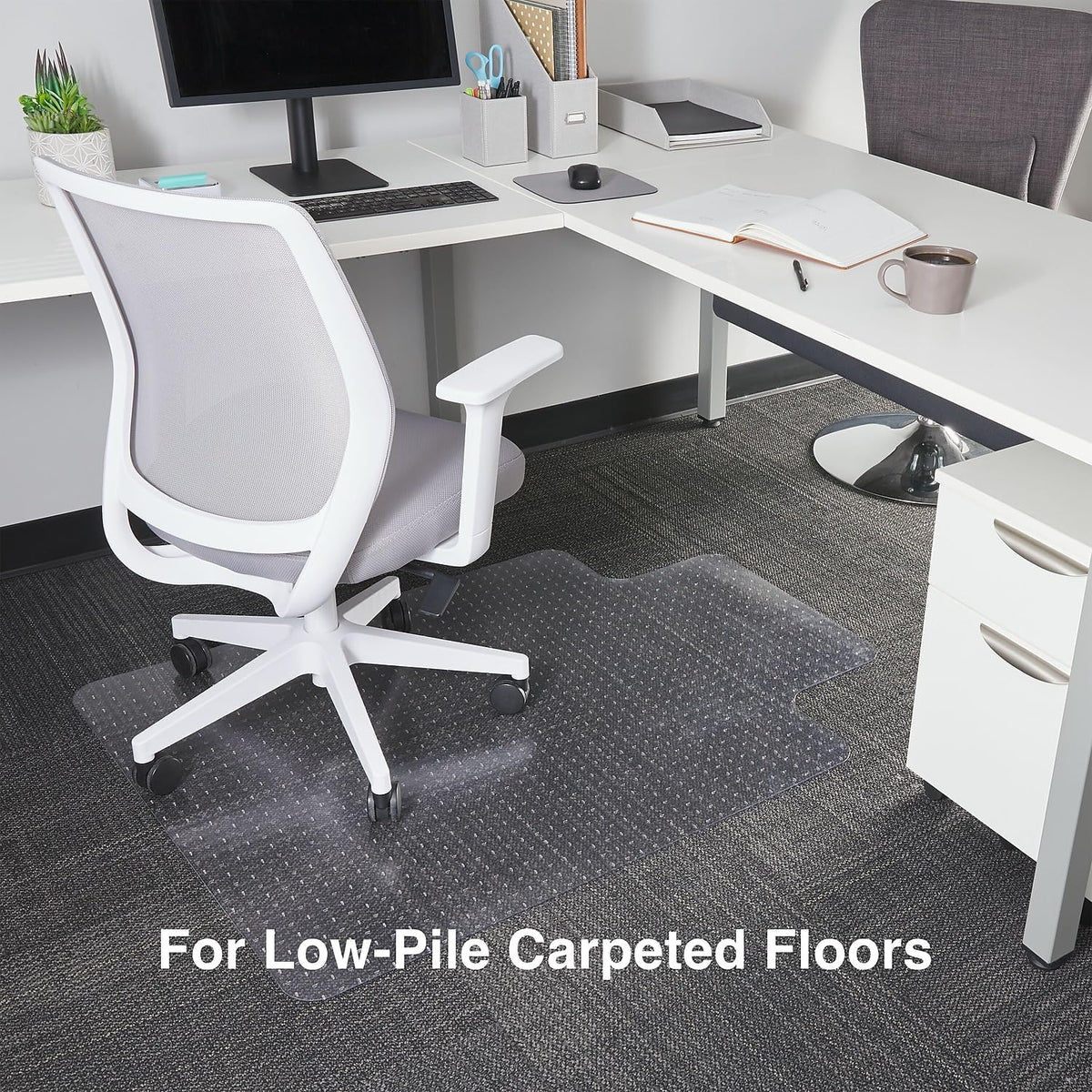 Staples Office Chair Mat, Clear Floor Mats with Lip, Flat-Pile Carpets, Extended Under-Desk Coverage, 48 x 36 Inch, Smooth Glide