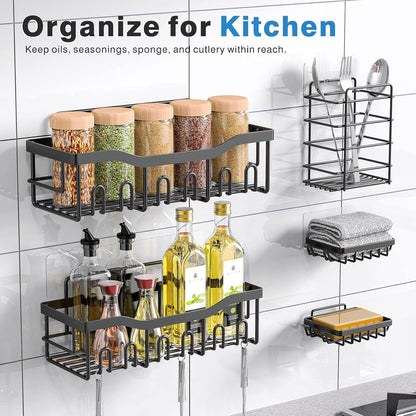 5-Pack Rustproof Stainless Steel Shower Caddy Set– No Drill Adhesive Bathroom Organizer, Space-Saving Shower Shelves for Apartment Essentials, Bathroom/Kitchen Storage Home Decor-L Size