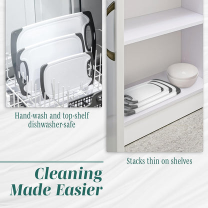 Cutting Boards for Kitchen - BPA-Free Chopping Board - Different Sizes & Non Slip Handles - Reversible, Large Cutting Board Set - Unique Gifts for Cooks Who Have Everything - 3-Pack Gray