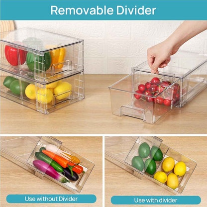 Vtopmart 4 Pack Stackable Storage Drawers, Clear Acrylic Drawer Organizers with Handles for Fridge, Bathroom, Kitchen, Undersink, Cabinet, Pantry