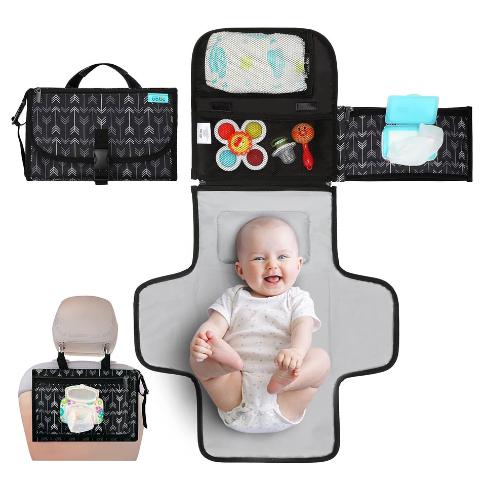 Kopi Baby Portable Diaper Changing Pad - Grey, Classic, 7.35 x 11.5 inches, Foldable, Infant Travel Station Kit, Newborn Gift