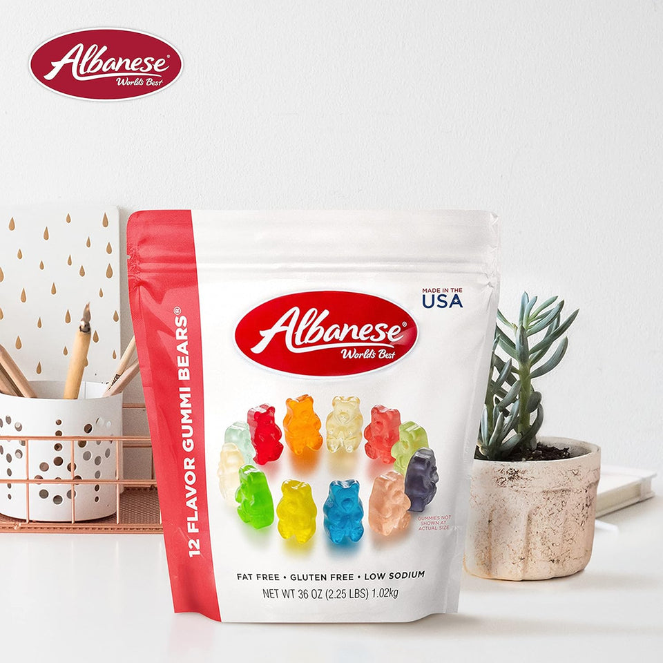 albanese 12 flavor gummi bears, 36oz bulk bag, soft & chewy, gluten-free & allergy friendly