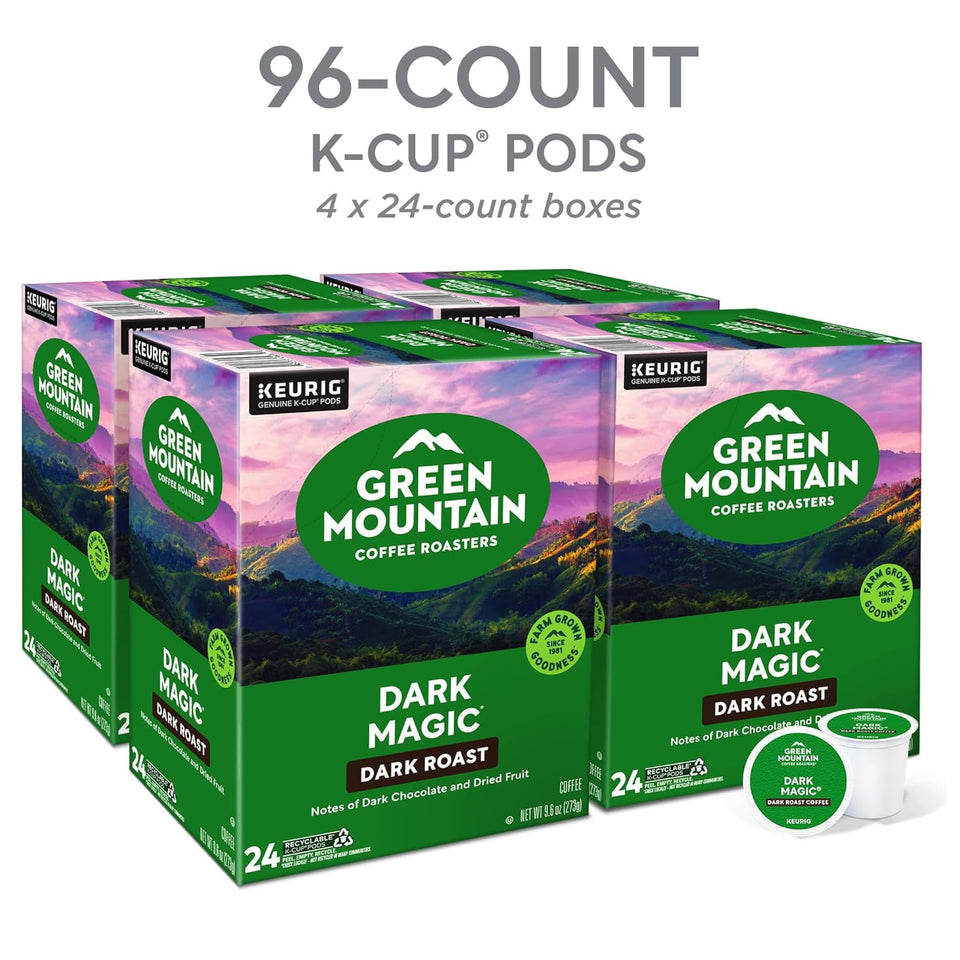 Green Mountain Coffee Roasters Dark Magic coffee pods, 96 count, dark roast, single-serve K-Cup, compatible with Keurig