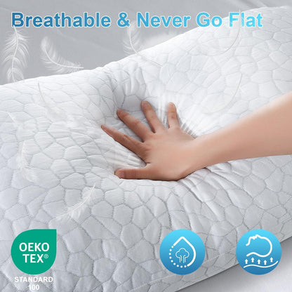 QUTOOL Cooling Pillow for Sleeping, CertiPLR-US Shredded Memory Foam Queen Pillows Set of 2, Cool Pillow for Hot Sleepers Adjustable Firm Pillow for Side, Back, Stomach Sleepers Soft Yet Support,White