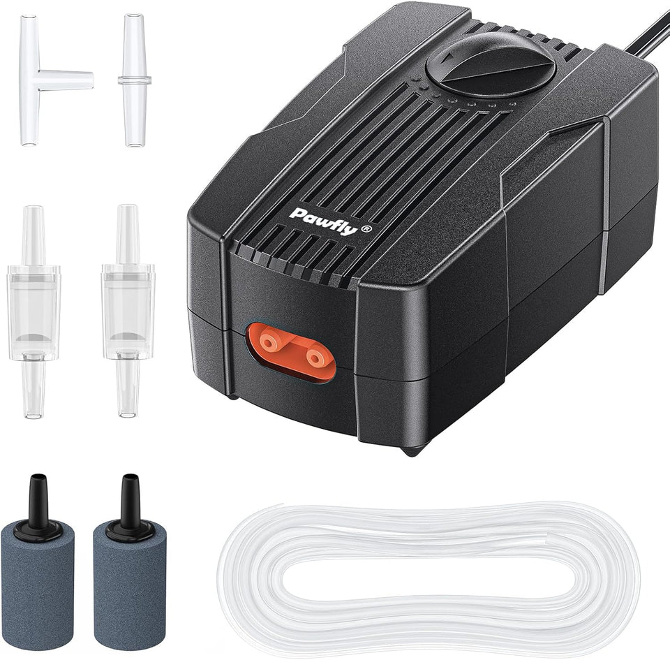 pawfly aquarium air pump oxygen pump for 10-200 gallon fish tanks buckets dual outlet