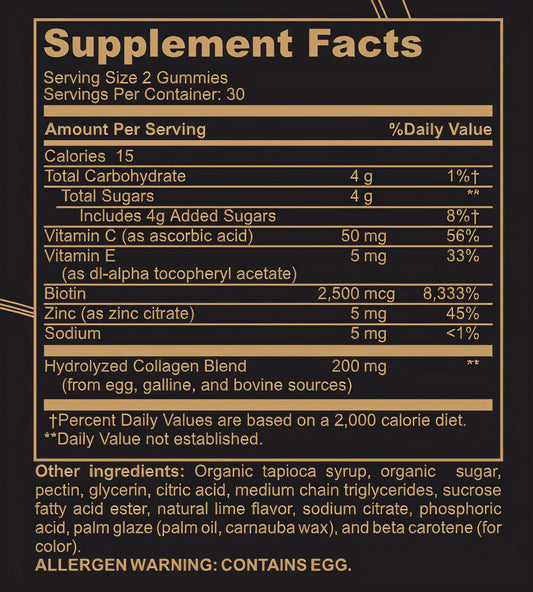 Black Girl Vitamins - Collagen Gummies for Hair, Skin, and Nail Support, with Vitamin C, Vitamin E, and Biotin, Gluten-Free, (Lime), 60ct