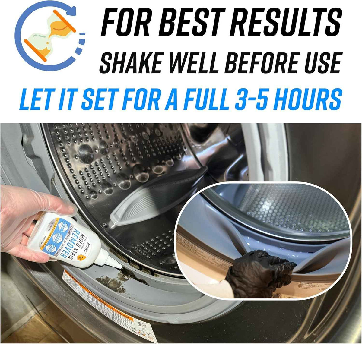 ACTIVE Mold Stain Remover Gel Cleaner Heavy Duty Stain Cleaner for Front Loader Washing Machine Seal, Bathroom Grout, Shower, Caulk - Front Load Washer Cleaning Solution - 7 Fl Oz