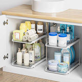 Delamu 2-Tier Bathroom Under Sink Organizer, Stackable Kitchen Pantry Organization, White, 2 Pack