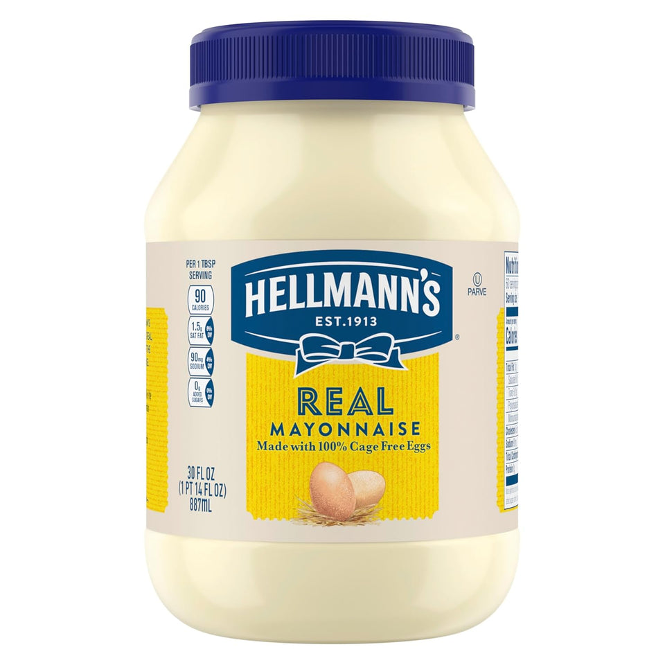 Hellmann's Mayonnaise Real Mayo 1 ct, 30 oz, Creamy Sandwich Spread or Condiment, Gluten Free, Rich in Omega-3 ALA
