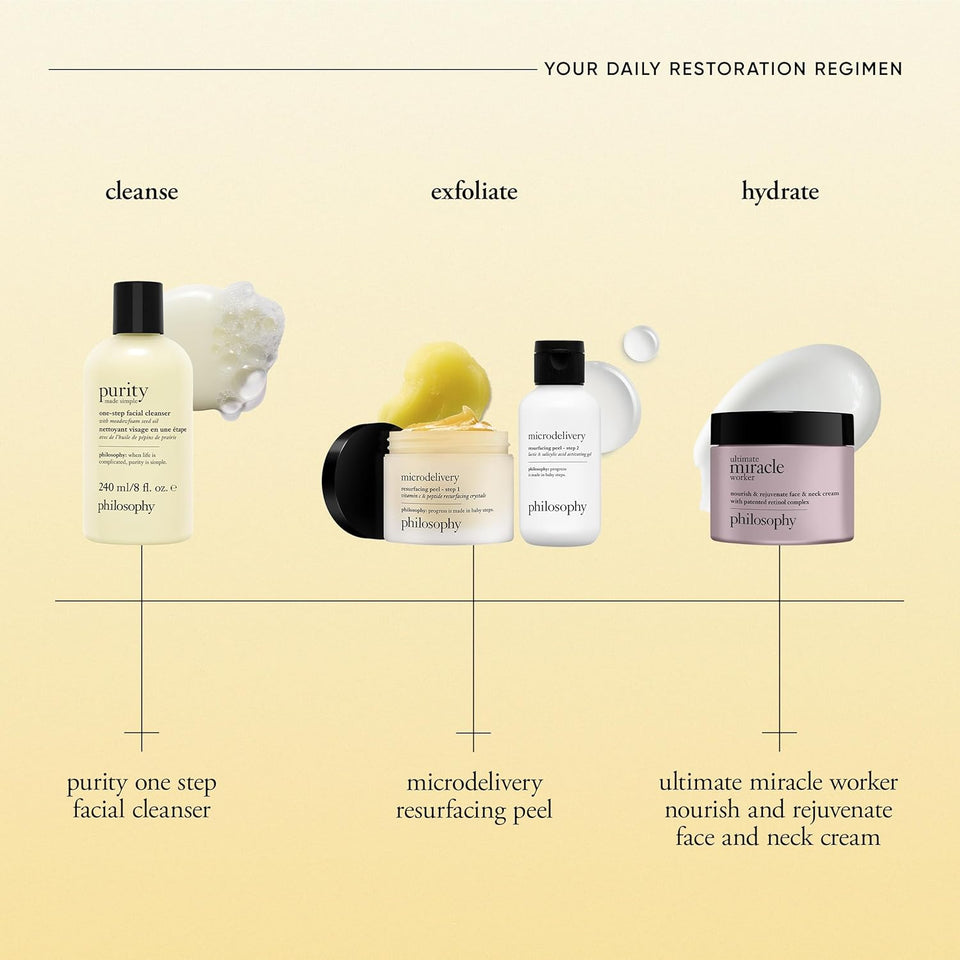philosophy purity made simple one-step facial cleanser- with meadowfoam seed oil gently cleanses & melts away dirt, oil & stubborn makeup paraben-free face wash