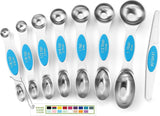 Spring Chef Stainless Steel Magnetic Measuring Spoons Set with Strong N45 Magnets, Heavy Duty Metal Kitchen Gadgets for Baking & Cooking, Fits in Most Kitchen Spice Jars, Set of 8 with Leveler, Black