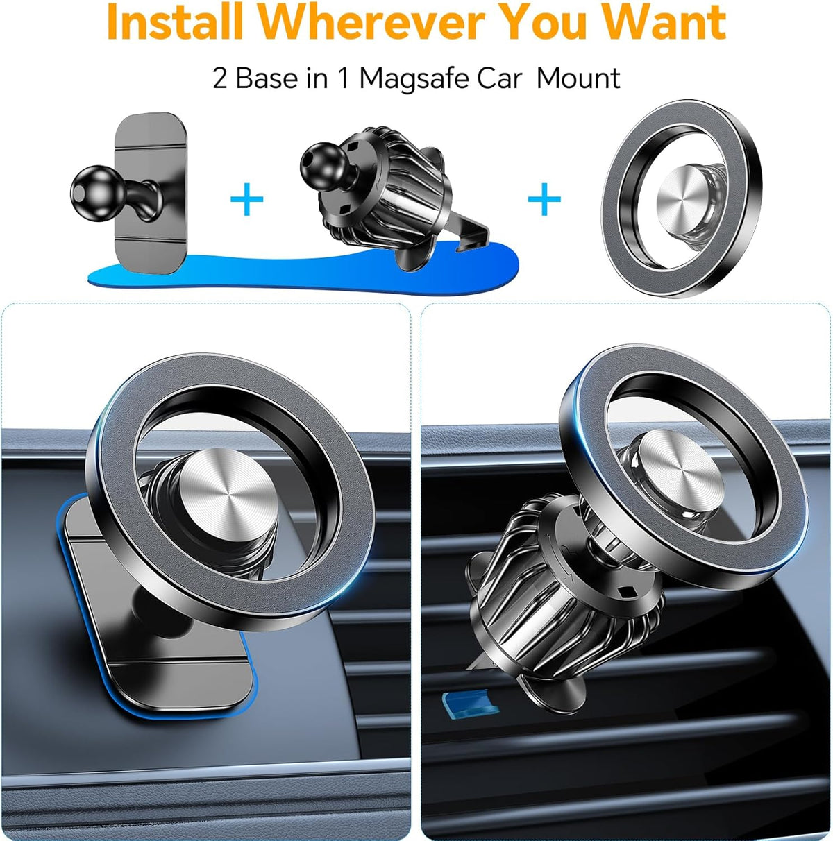 kaistyle magsafe dashboard car mount - 20 n52 magnets, 360° rotation, hands-free